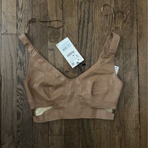 Zara Brown Leather Cut Out Top
